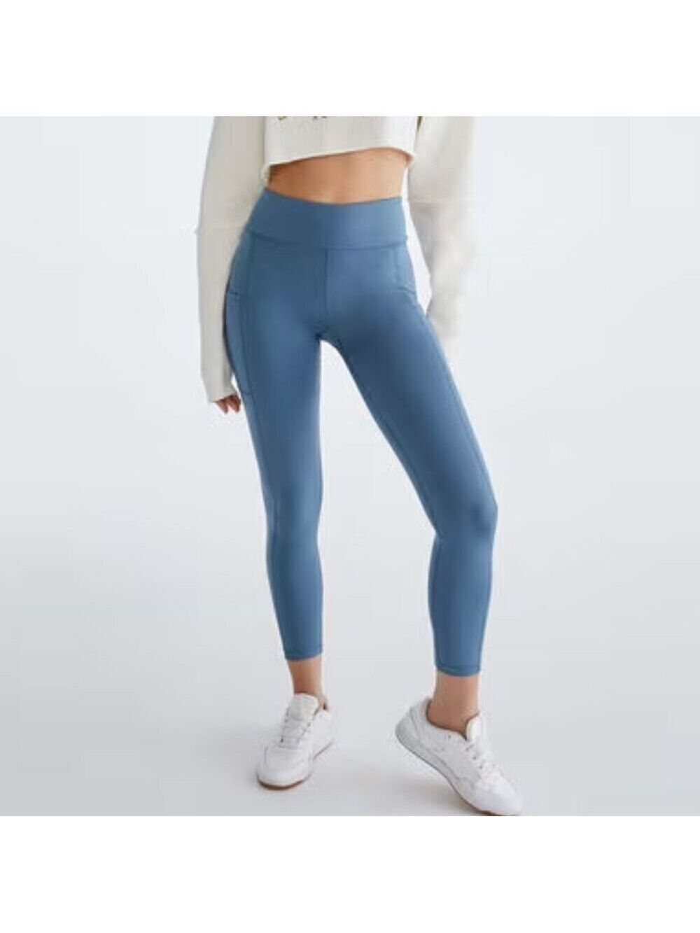 Aeropostale Dusty Blue Athletic Workout High Waisted Leggings with Side Pockets